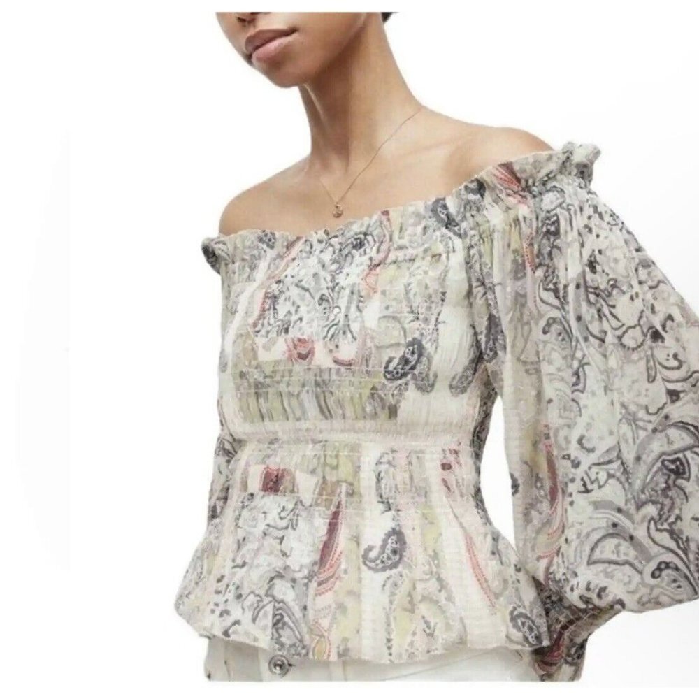 All Saints Lara Makutu Large Soft Pink Size 12 Smocked Cropped $229 - Picture 1 of 12